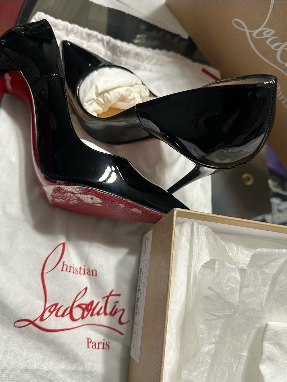 Christian Louboutin Black Patent Leather Red Sole Pointed-Toe Stilettos